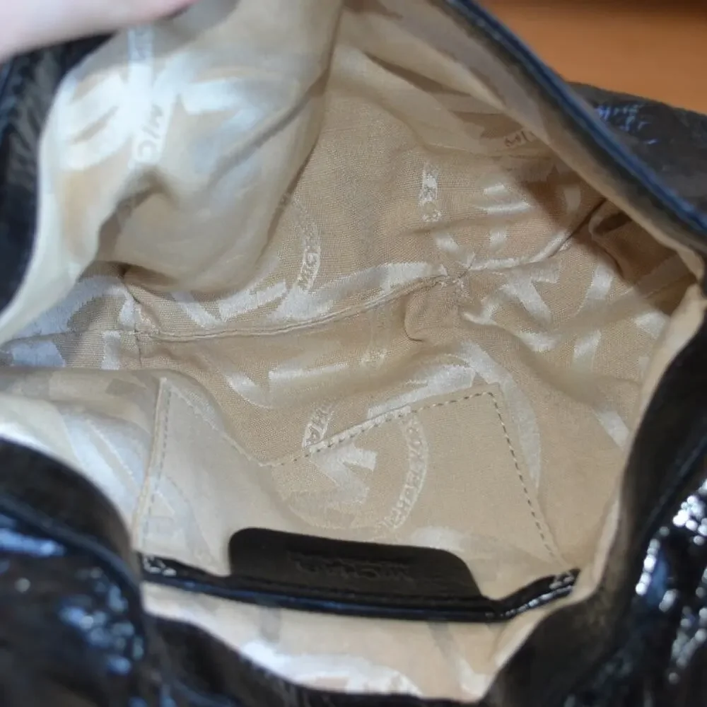 Michael Kors Hobo Small Handbag Purse Black Latex Goth